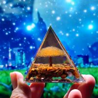 Fashion Decoration, Resin, with Gemstone & Brass, Pyramidal, plated, for home and office & different size for choice & epoxy gel, mixed colors, Sold By PC