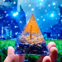Fashion Decoration Resin with Lapis Lazuli & Citrine & Brass Pyramidal plated for home and office & epoxy gel mixed colors Sold By PC