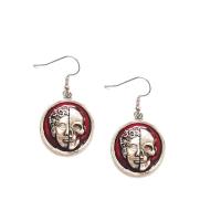 Zinc Alloy Drop Earring Flat Round antique silver color plated vintage & fashion jewelry & for woman & enamel red nickel lead & cadmium free 24mm Sold By Pair