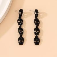 Zinc Alloy Drop Earrings Skull plated Halloween Design & fashion jewelry & for woman & hollow black nickel lead & cadmium free Sold By Pair