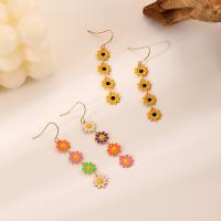 Brass Drop Earring Daisy KC gold color plated fashion jewelry & for woman & enamel nickel lead & cadmium free Sold By Pair