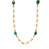 Titan stål halsband, med Natursten & Freshwater Pearl, med 2.76inch extender kedja, mode smycken & för kvinna, gyllene, Längd Ca 14.96 inch, Säljs av PC
