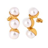 Boucle d'oreille Acier Titane, avec perle de verre, bijoux de mode & pour femme, plus de couleurs à choisir, 14x26mm, Vendu par paire