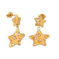 Titanium Steel  Earring with Czech Rhinestone Star Vacuum Ion Plating fashion jewelry & for woman Sold By Pair