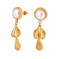 Boucle d'oreille Acier Titane, avec Shell Pearl, bijoux de mode & pour femme, plus de couleurs à choisir, Vendu par paire