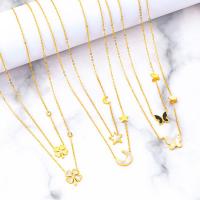 Titanium Steel Necklace, with Shell, with 2.36inch extender chain, plated, Double Layer & different styles for choice & for woman & with rhinestone, golden, Length:Approx 15.16 Inch, Approx 17.13 Inch, Sold By PC