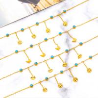 Fashion Jewelry Anklet Titanium Steel with turquoise with 2.17inch extender chain plated & for woman golden Length Approx 8.47 Inch Sold By PC