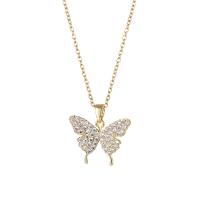 Stainless Steel Jewelry Necklace, 304 Stainless Steel, with 1.97inch extender chain, Butterfly, plated, fashion jewelry & micro pave cubic zirconia & for woman, golden, 19x19mm, Sold Per Approx 15.75 Inch Strand
