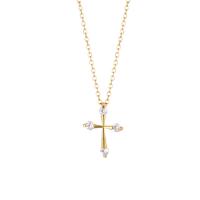 Titanium Steel Necklace Cross 18K gold plated fashion jewelry & micro pave cubic zirconia & for woman golden Sold Per Approx 15.75 Inch Strand