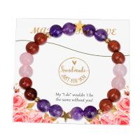 Gemstone Bracelets, with Elastic Thread & Brass, gold color plated, fashion jewelry & for woman, mixed colors, Length:Approx 18 cm, Sold By PC