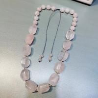 Quartz Necklace Rose Quartz with Knot Cord irregular fashion jewelry & adjustable & for woman pink Length Approx 50 cm Sold By PC