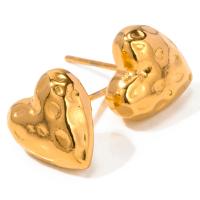 Boucle d'oreille de gaujon en acier inoxydable, Acier inoxydable 304, coeur, Placage, bijoux de mode, doré, 11.30x11.70mm, Vendu par paire