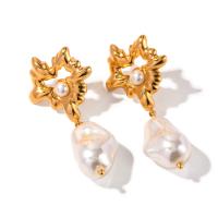 Edelstahl Tropfen Ohrring, 304 Edelstahl, mit Kunststoff Perlen, plattiert, Modeschmuck, goldfarben, verkauft von Paar