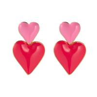 Stainless Steel Drop Earring, 304 Stainless Steel, Heart, plated, fashion jewelry & enamel, red, 32.20x20.30mm, Sold By Pair