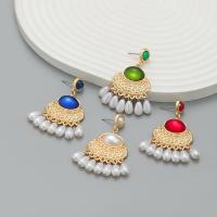 Tibetan Style Stud Earring, with Resin & Plastic Pearl, fashion jewelry & for woman, more colors for choice, nickel, lead & cadmium free, 50x33mm, Sold By Pair