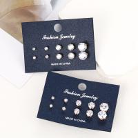 Tibetan Style Stud Earring, with Cubic Zirconia, 5 pieces & fashion jewelry & different styles for choice & for woman, more colors for choice, nickel, lead & cadmium free, Sold By Set