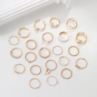 Zinc Alloy Ring Set with Plastic Pearl 22 pieces & fashion jewelry & for woman & with rhinestone gold nickel lead & cadmium free Sold By Set