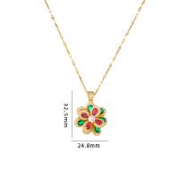Cubic Zircon Micro Pave Brass Necklace with Tourmaline & 304 Stainless Steel with 5CM extender chain petals plated micro pave cubic zirconia & for woman Length Approx 40 cm Sold By PC