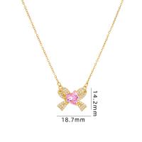 Cubic Zircon Micro Pave Brass Necklace with 304 Stainless Steel with 5CM extender chain Bowknot plated micro pave cubic zirconia & for woman Length Approx 40 cm Sold By PC