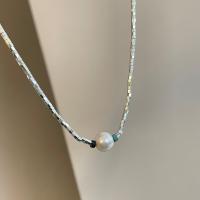 Titanium Steel Necklace with Plastic Pearl fashion jewelry nickel lead & cadmium free Sold By PC