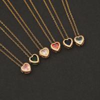 Brass Necklace, with 304 Stainless Steel Chain, with 5cm extender chain, Heart, fashion jewelry & for woman & with rhinestone, more colors for choice, nickel, lead & cadmium free, Length:Approx 40 cm, Sold By PC