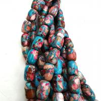 Koraliki z kameniem szlachetnym, Jaspis impresyjny, Wiadro, obyty, DIY, mieszane kolory, 10x14mm, sprzedawane na około 38 cm Strand