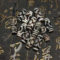 Natural Tibetan Agate Dzi Beads, barrel, Carved, DIY, mixed colors, length about 10-11mm,Hight about 20-24.5mm, Sold By PC