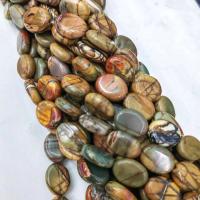 Perles bijoux en pierres gemmes, Pin rouge, ovale plat, poli, DIY, couleurs mélangées, 10x14mm, Vendu par Environ 38 cm brin
