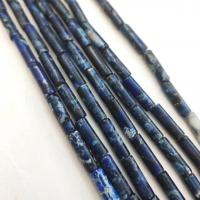 Χάντρες Κοσμήματα πολύτιμος λίθος, Εντύπωση Jasper, Στήλη, γυαλισμένο, DIY, σκούρο μπλε, 4x13mm, Sold Per Περίπου 38 cm Strand