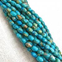 Perles bijoux en pierres gemmes, Jaspe d'impression, Seau, poli, DIY, bleu, 4x6mm, Vendu par Environ 38 cm brin