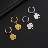 Huggie Hoop Drop Earring 304 Stainless Steel Four Leaf Clover Vacuum Ion Plating fashion jewelry & for woman Sold By Pair