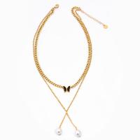 Titanium Steel Necklace, with 2.36inch extender chain, Butterfly, plated, Double Layer & Adjustable & for woman, golden, Length:Approx 15.75 Inch, Approx 17.72 Inch, Sold By PC