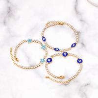 Bracelet Evil Eye bijoux, Acier titane, avec 1.57inch chaînes de rallonge, Placage, styles différents pour le choix & pour femme & autocollant époxyde & avec strass, doré, Longueur:Environ 6.5 pouce, Vendu par PC