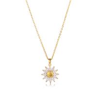 Stainless Steel Jewelry Necklace, 304 Stainless Steel, with 1.97inch extender chain, Sunflower, Vacuum Plating, fashion jewelry & micro pave cubic zirconia & for woman, golden, 25x18mm, Sold Per Approx 15.75 Inch Strand
