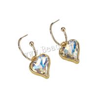 Brass Stud Earring with Glass Beads Heart gold color plated for woman white nickel lead & cadmium free Sold By Pair