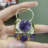 Quartz Gemstone Pendants, Amethyst, with Tibetan Style, gold color plated, DIY, mixed colors, 67x35mm, Sold By PC