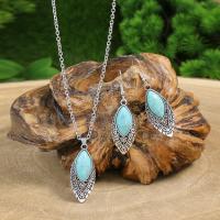 Zinc Alloy Jewelry Sets earring & necklace with turquoise plated 2 pieces & fashion jewelry & for woman nickel lead & cadmium free Sold By Set