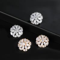Brass Stud Earring with Cubic Zirconia Flower fashion jewelry & for woman nickel lead & cadmium free Sold By Pair