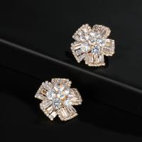 Brass Stud Earring with Cubic Zirconia Flower fashion jewelry & for woman nickel lead & cadmium free Sold By Pair