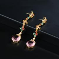 Brass Stud Earring with Cubic Zirconia fashion jewelry & for woman multi-colored nickel lead & cadmium free Sold By Pair