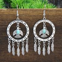 Tibetan Style Drop Earrings, with turquoise, plated, fashion jewelry & for woman, nickel, lead & cadmium free, 68x30mm, Sold By Pair