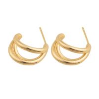 Brass Stud Earring, plated, for woman, golden, 17x10x7mm, Sold By Pair