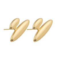 Brass Stud Earring, plated, for woman, golden, 15x30x3mm, Sold By Pair