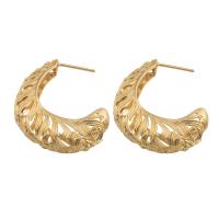 Brass Stud Earring, plated, for woman, golden, 35x28x9mm, Sold By Pair