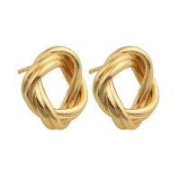 Brass Stud Earring, plated, for woman, golden, 17x17x4mm, Sold By Pair
