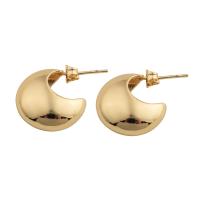 Brass Stud Earring, plated, for woman, golden, 18x9x9mm, Sold By Pair
