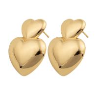 Messing Stud ørering, Heart, forgyldt, for kvinde, gylden, 27x20x5mm, Solgt af par