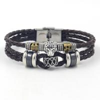 PU Leather Bracelet with Zinc Alloy Leopard plated multilayer & punk style & Unisex Length Approx 8.3 Inch Sold By PC