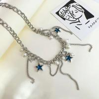 Titanium Steel Necklace, with Plastic Pearl, with 5cm extender chain, fashion jewelry & for woman & with rhinestone, original color, Length:Approx 40 cm, Sold By PC