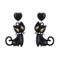 Zinc Alloy Stud Earring with Plastic Pearl Cat fashion jewelry & for woman black nickel lead & cadmium free Sold By Pair
